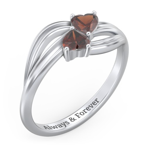 A "Couple" of Hearts Ring – Sterling Silver with Garnet