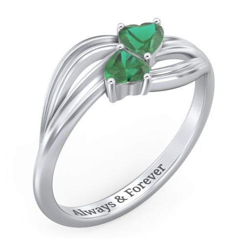 A "Couple" of Hearts Ring – Sterling Silver with Emerald