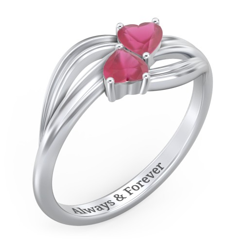 A "Couple" of Hearts Ring – Sterling Silver with Ruby