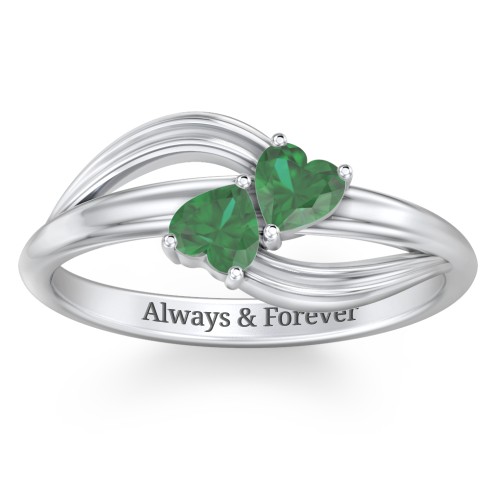 A "Couple" of Hearts Ring – Sterling Silver with Emerald