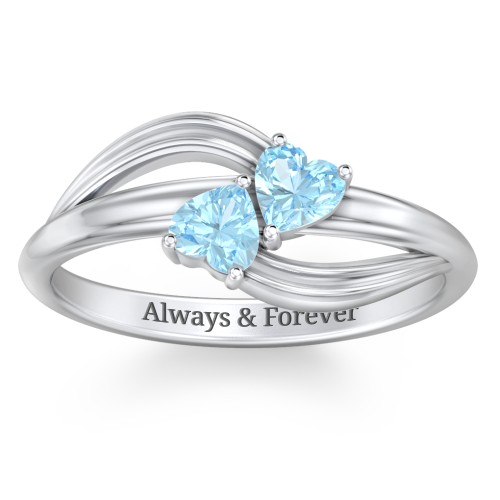 A "Couple" of Hearts Ring – Sterling Silver with Blue Topaz