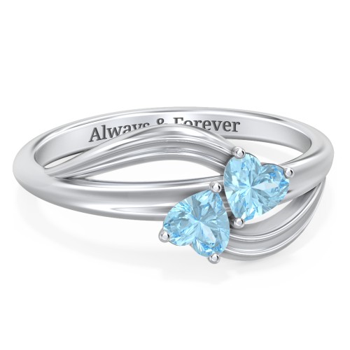 A "Couple" of Hearts Ring – Sterling Silver with Blue Topaz
