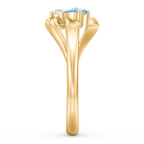 A "Couple" of Hearts Ring – 10K Yellow Gold with Blue Topaz and Cubic Zirconia