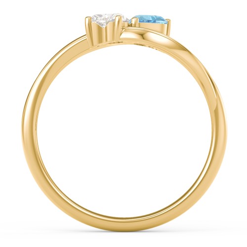A "Couple" of Hearts Ring – 10K Yellow Gold with Blue Topaz and Cubic Zirconia