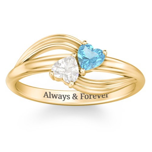 A "Couple" of Hearts Ring – 10K Yellow Gold with Blue Topaz and Cubic Zirconia