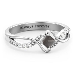 Solitaire Princess Cut Ring with Twisted Split Shank and Accents