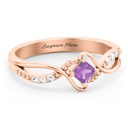 Solitaire Princess Cut Ring with Twisted Split Shank and Accents