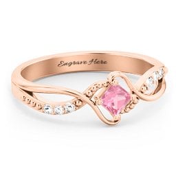 Solitaire Princess Cut Ring with Twisted Split Shank and Accents