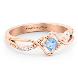 Solitaire Princess Cut Ring with Twisted Split Shank and Accents