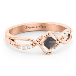 Solitaire Princess Cut Ring with Twisted Split Shank and Accents