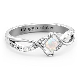 Solitaire Princess Cut Ring with Twisted Split Shank and Accents