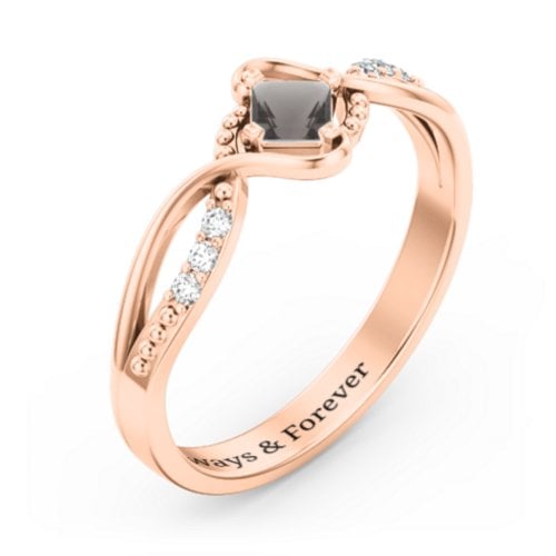 Solitaire Princess Cut Ring with Twisted Split Shank and Accents