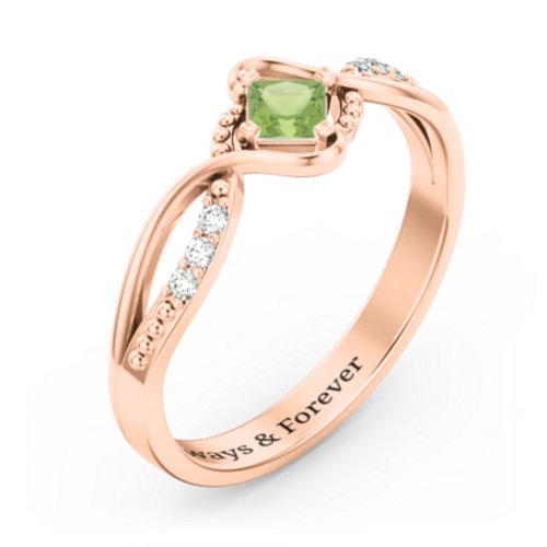 Solitaire Princess Cut Ring with Twisted Split Shank and Accents