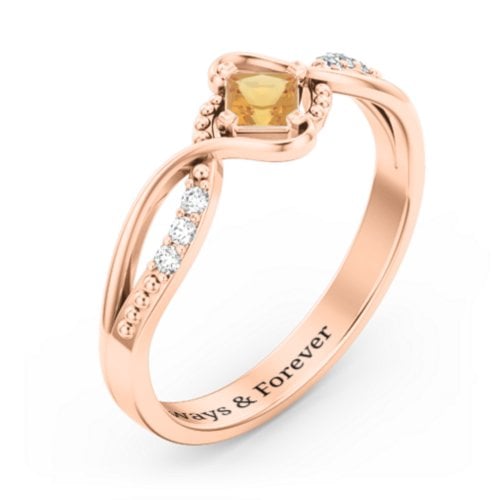 Solitaire Princess Cut Ring with Twisted Split Shank and Accents