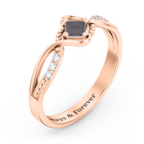 Solitaire Princess Cut Ring with Twisted Split Shank and Accents