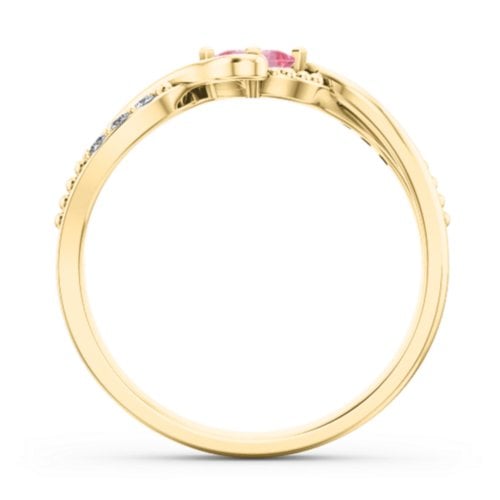 Solitaire Princess Cut Ring with Twisted Split Shank and Accents – 18K Gold Plated Silver with Pink Tourmaline and Cubic Zirconia
