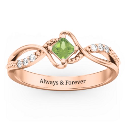 Solitaire Princess Cut Ring with Twisted Split Shank and Accents