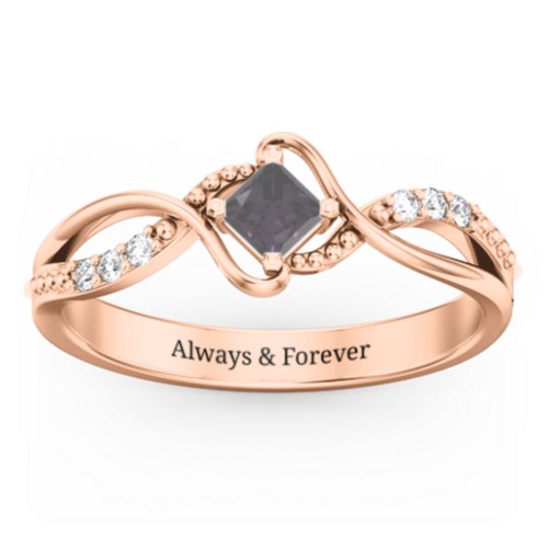 Solitaire Princess Cut Ring with Twisted Split Shank and Accents