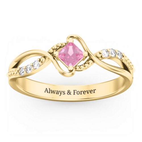 Solitaire Princess Cut Ring with Twisted Split Shank and Accents