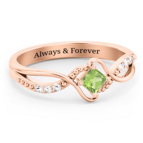 Solitaire Princess Cut Ring with Twisted Split Shank and Accents