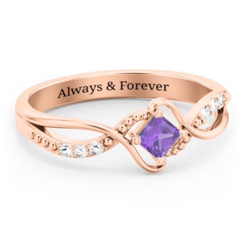 Solitaire Princess Cut Ring with Twisted Split Shank and Accents