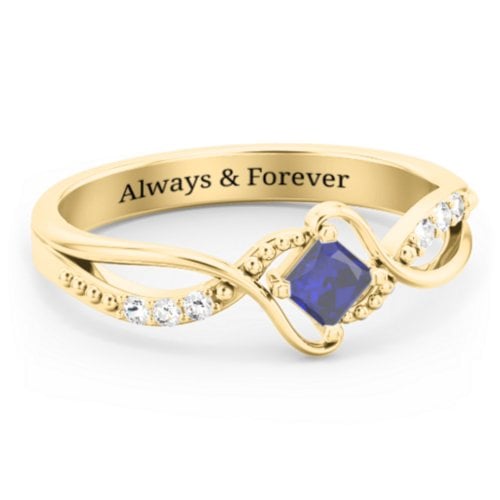 Solitaire Princess Cut Ring with Twisted Split Shank and Accents
