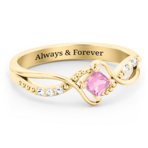 Solitaire Princess Cut Ring with Twisted Split Shank and Accents