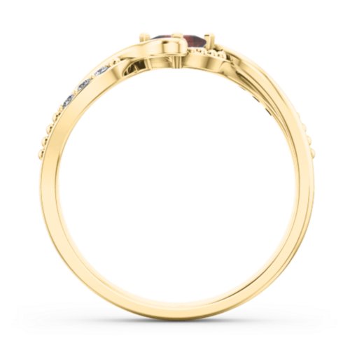 Solitaire Princess Cut Ring with Twisted Split Shank and Accents – 18K Gold Plated Silver with Garnet and Cubic Zirconia
