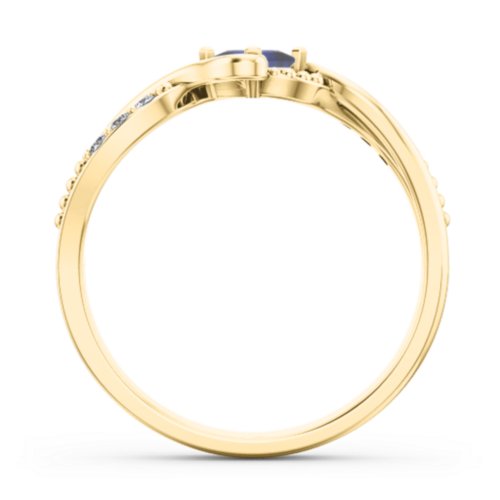 Solitaire Princess Cut Ring with Twisted Split Shank and Accents – 18K Gold Plated Silver with Blue Sapphire and Cubic Zirconia