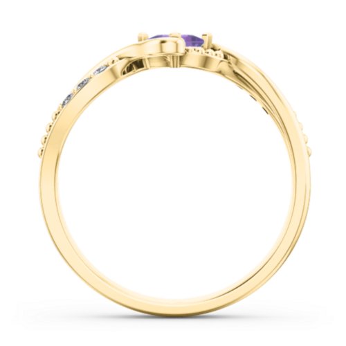 Solitaire Princess Cut Ring with Twisted Split Shank and Accents – 18K Gold Plated Silver with Amethyst and Cubic Zirconia