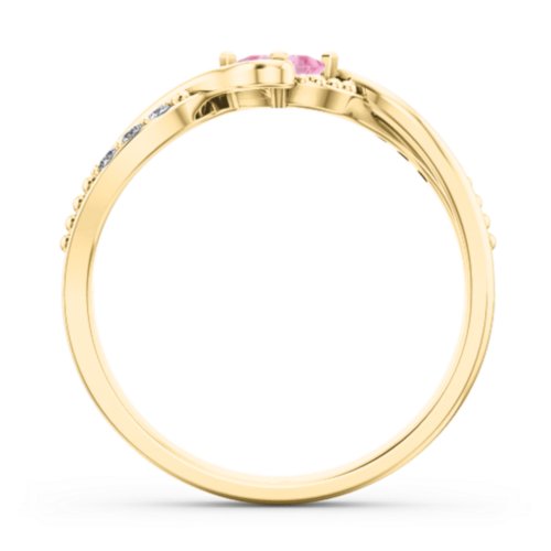 Solitaire Princess Cut Ring with Twisted Split Shank and Accents – 18K Gold Plated Silver with Pink Tourmaline and Cubic Zirconia