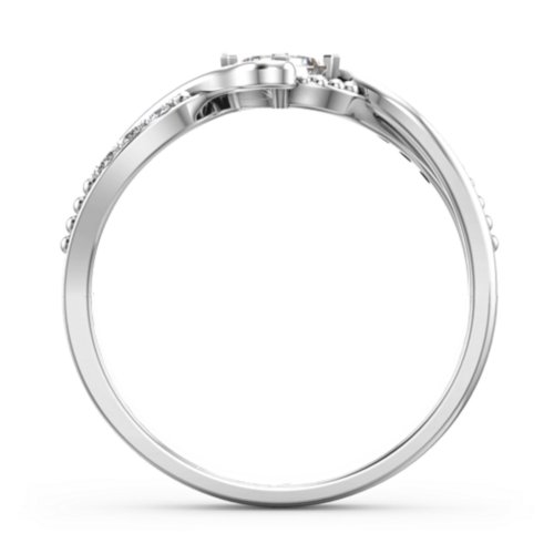 Solitaire Princess Cut Ring with Twisted Split Shank and Accents – Sterling Silver with Cubic Zirconia