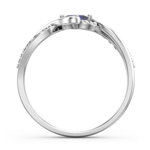 Solitaire Princess Cut Ring with Twisted Split Shank and Accents – Sterling Silver with Blue Sapphire and Cubic Zirconia