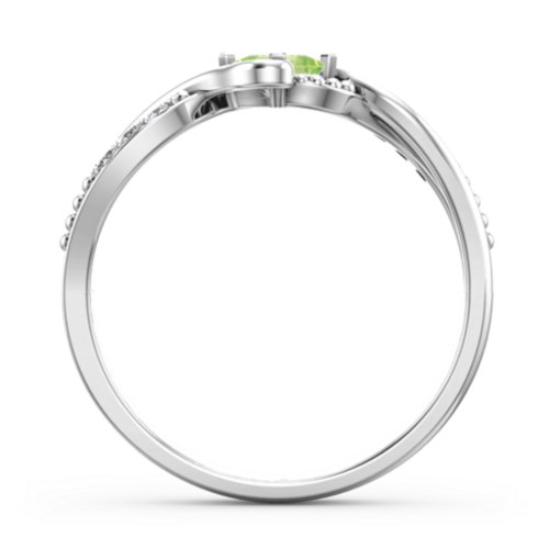 Solitaire Princess Cut Ring with Twisted Split Shank and Accents – Sterling Silver with Peridot and Cubic Zirconia