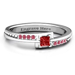 Princess Cut Ring with Accents in 925 Sterling Silver