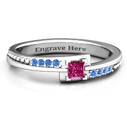 Princess Cut Ring with Accents in 925 Sterling Silver with Ruby and Fancy Blue Premium Zirconia
