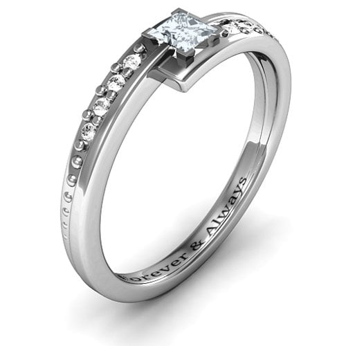 Princess Cut Ring with Accents – Sterling Silver with Cubic Zirconia and White Premium Zirconia