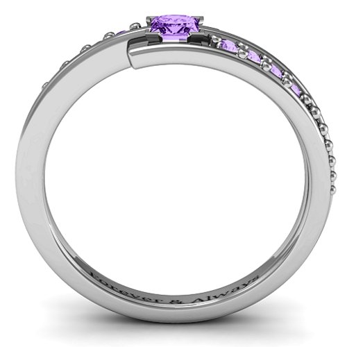 Princess Cut Ring with Accents – Sterling Silver with Amethyst and Amethyst Premium Zirconia