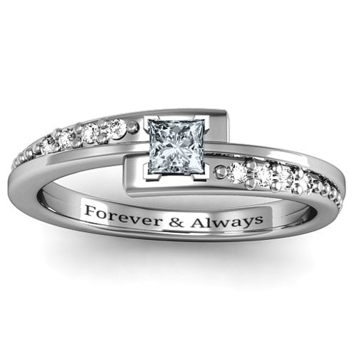 Princess Cut Ring with Accents – Sterling Silver with Cubic Zirconia and White Premium Zirconia