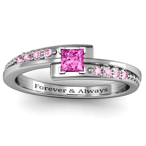 Princess Cut Ring with Accents – Sterling Silver with Pink Tourmaline and Fancy Pink Premium Zirconia