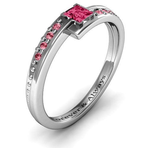 Princess Cut Ring with Accents – Sterling Silver with Ruby and Red Premium Zirconia