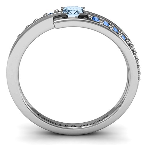 Princess Cut Ring with Accents – Sterling Silver with Aquamarine and Fancy Blue Premium Zirconia