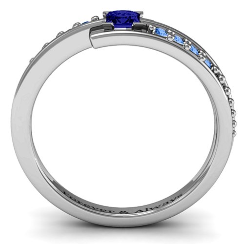 Princess Cut Ring with Accents – Sterling Silver with Blue Sapphire and Fancy Blue Premium Zirconia