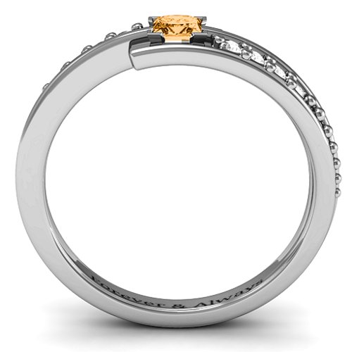 Princess Cut Ring with Accents – Sterling Silver with Citrine and White Premium Zirconia