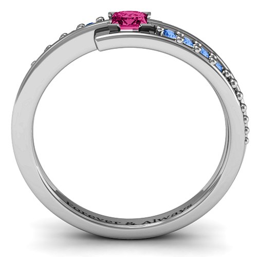 Princess Cut Ring with Accents – Sterling Silver with Ruby and Fancy Blue Premium Zirconia