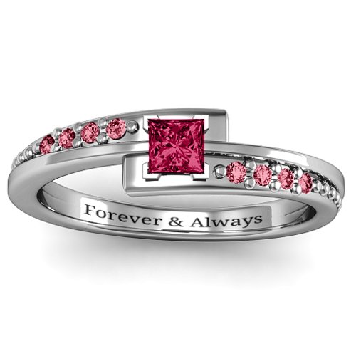 Princess Cut Ring with Accents – Sterling Silver with Ruby and Red Premium Zirconia