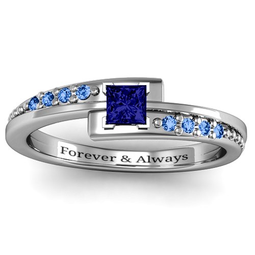 Princess Cut Ring with Accents – Sterling Silver with Blue Sapphire and Fancy Blue Premium Zirconia