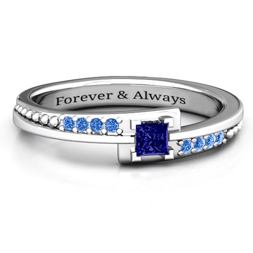 Princess Cut Ring with Accents – Sterling Silver with Blue Sapphire and Fancy Blue Premium Zirconia