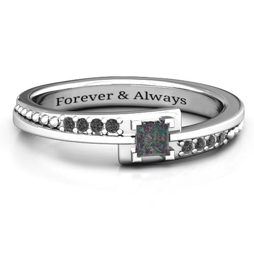 Princess Cut Ring with Accents – Sterling Silver with Alexandrite and Black Premium Zirconia