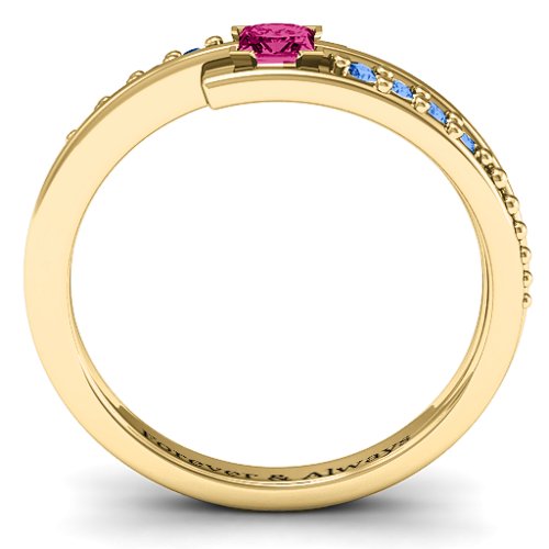 Princess Cut Ring with Accents – 10K Yellow Gold with Ruby and Fancy Blue Premium Zirconia